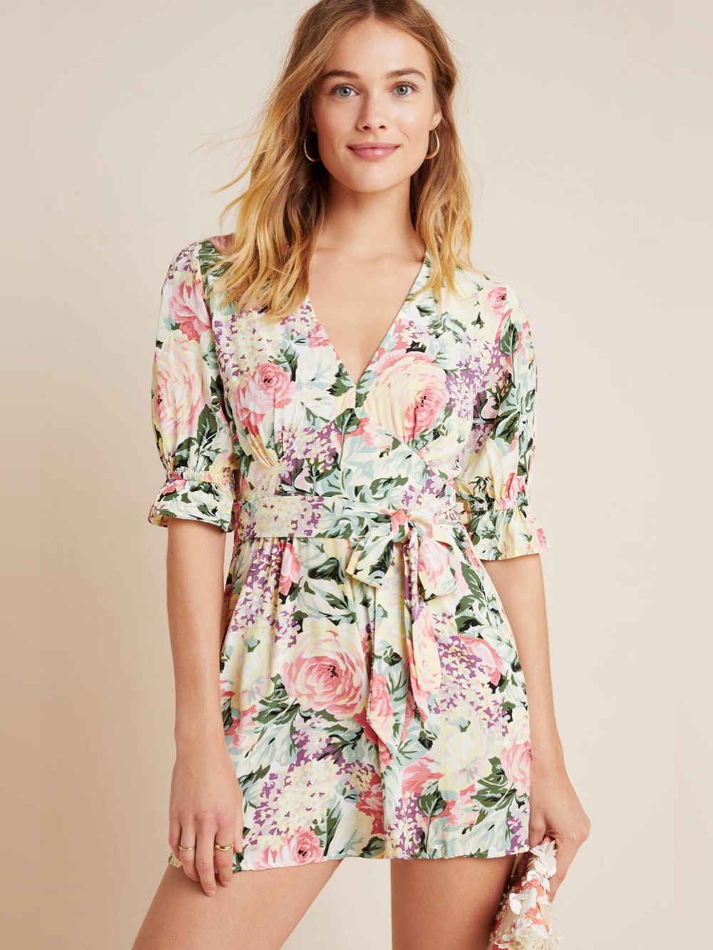 ANTHROPOLOGIE Faithfull The Brand Ana Floral Wrap Romper Tie Waist Size 2